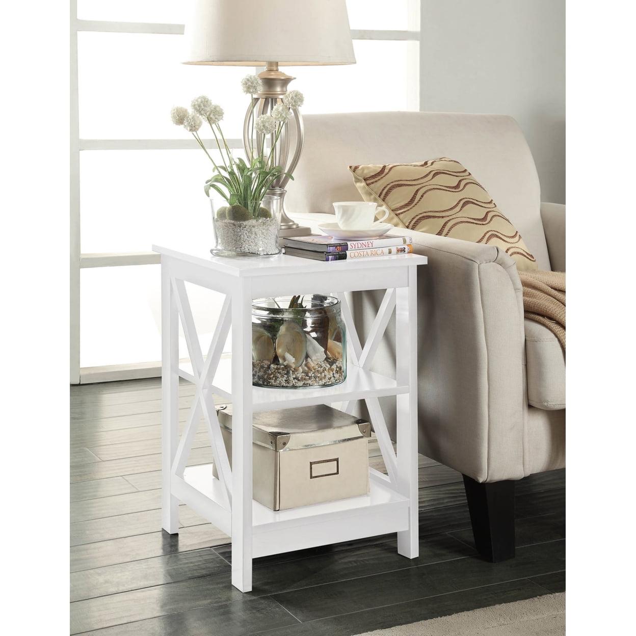 TiaGOC End Table with Shelves, White