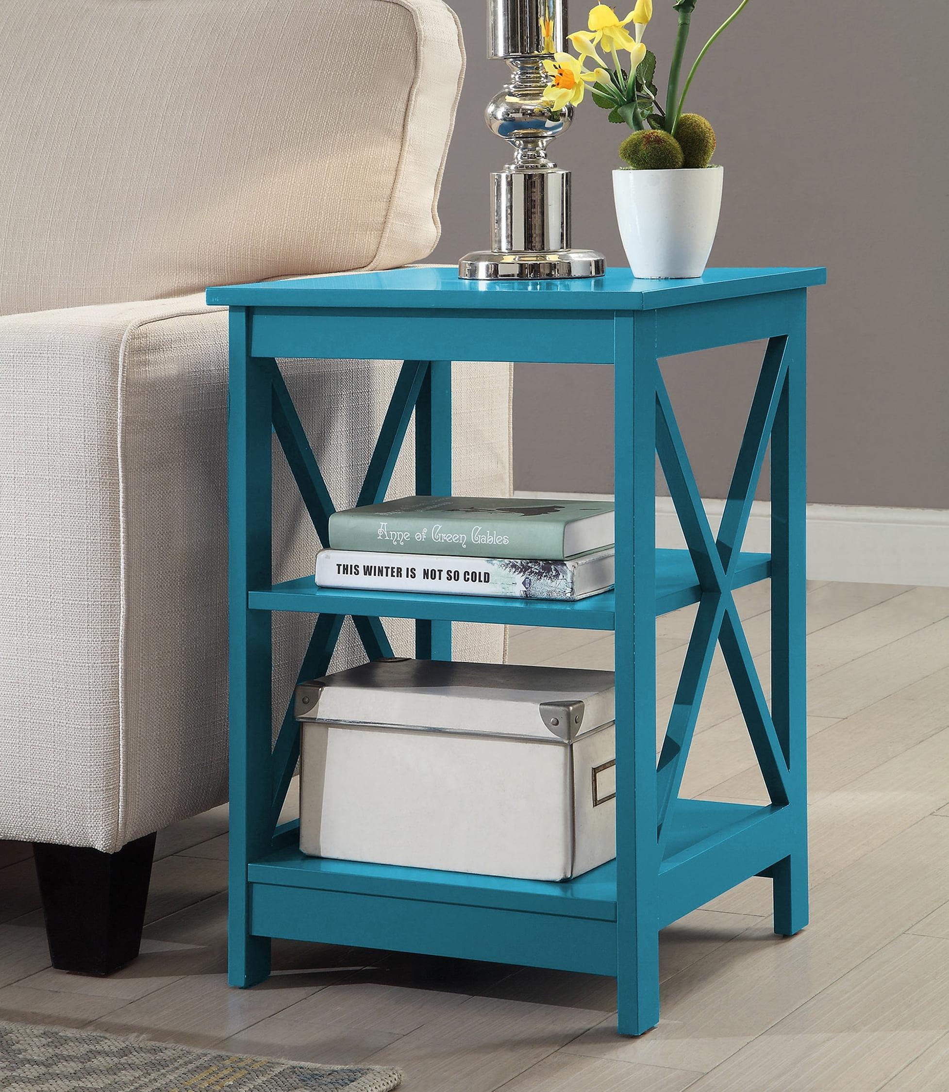 Oxford Bright Blue Transitional Square End Table with 3-Tier Shelves