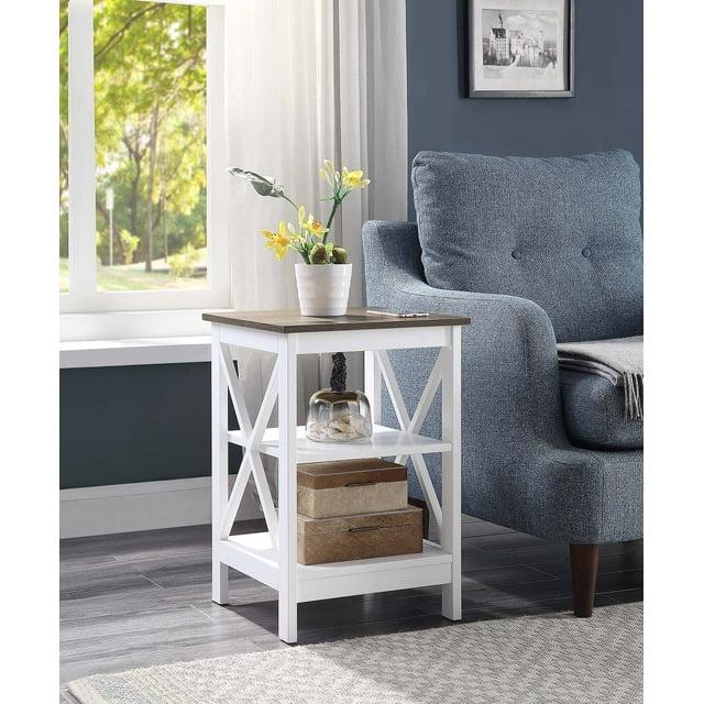 Xavier End Table with Open Shelves Driftwood/White