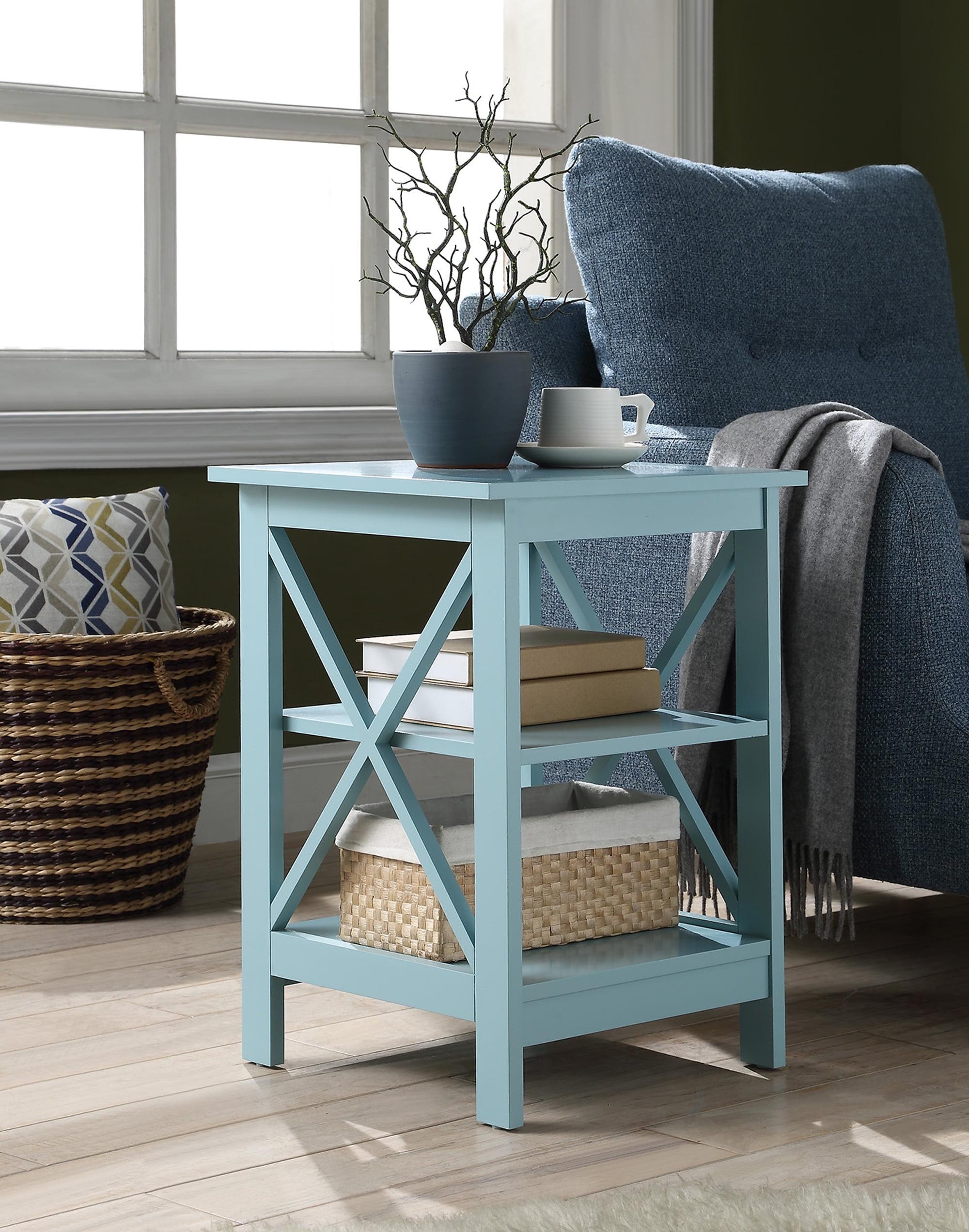 Sea Foam 16" Square Wood End Table with Shelves