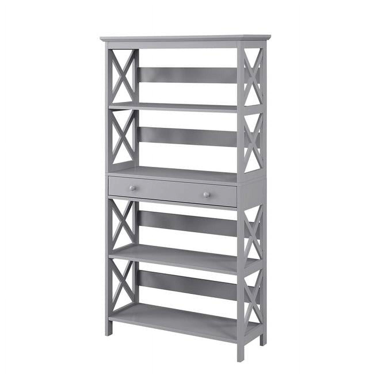 Convenience Concepts Oxford Five-Tier Bookcase with Drawer in Gray Wood Finish