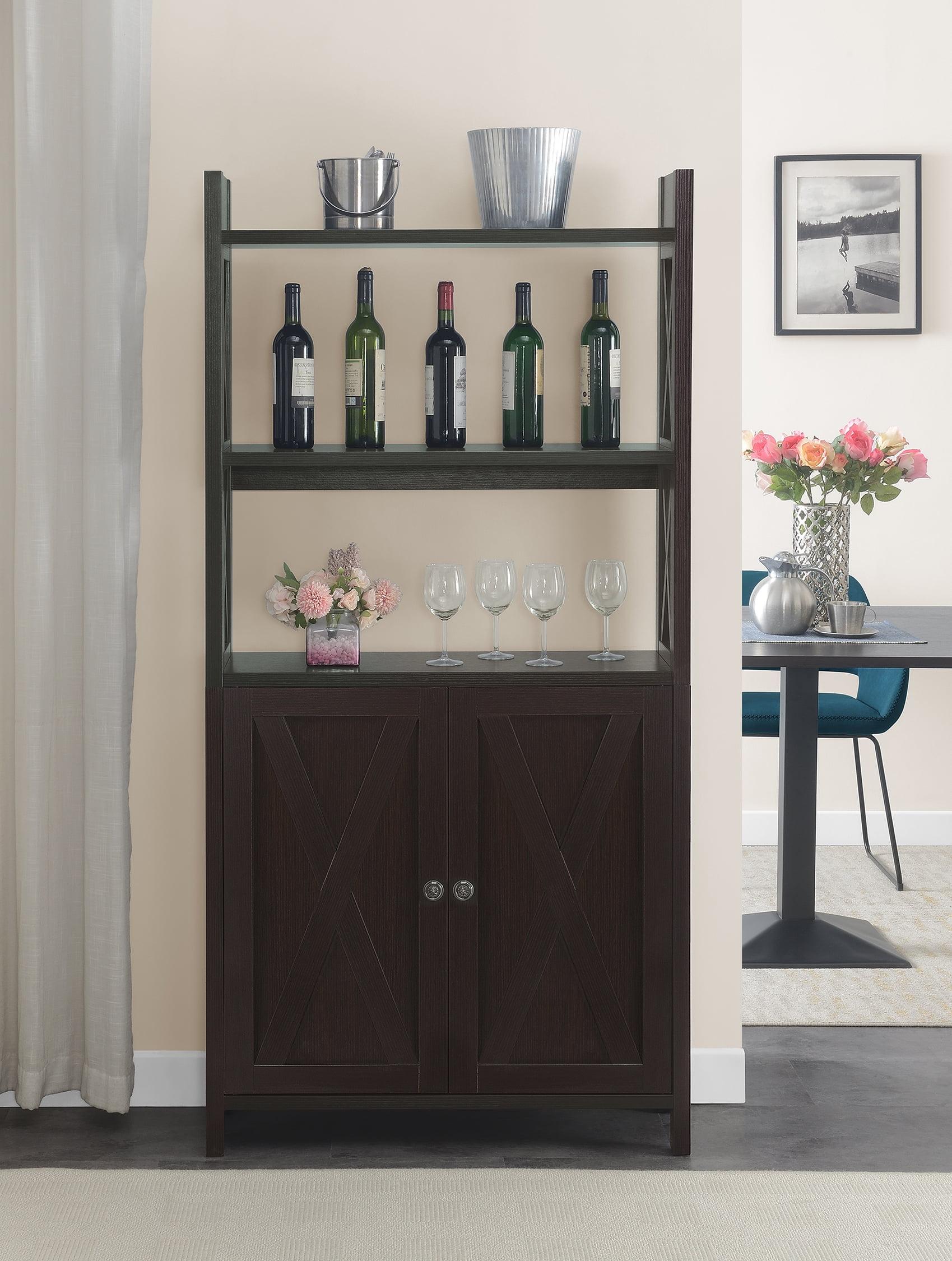 Espresso Multi-Tier Storage Cabinet with Concealed Shelves