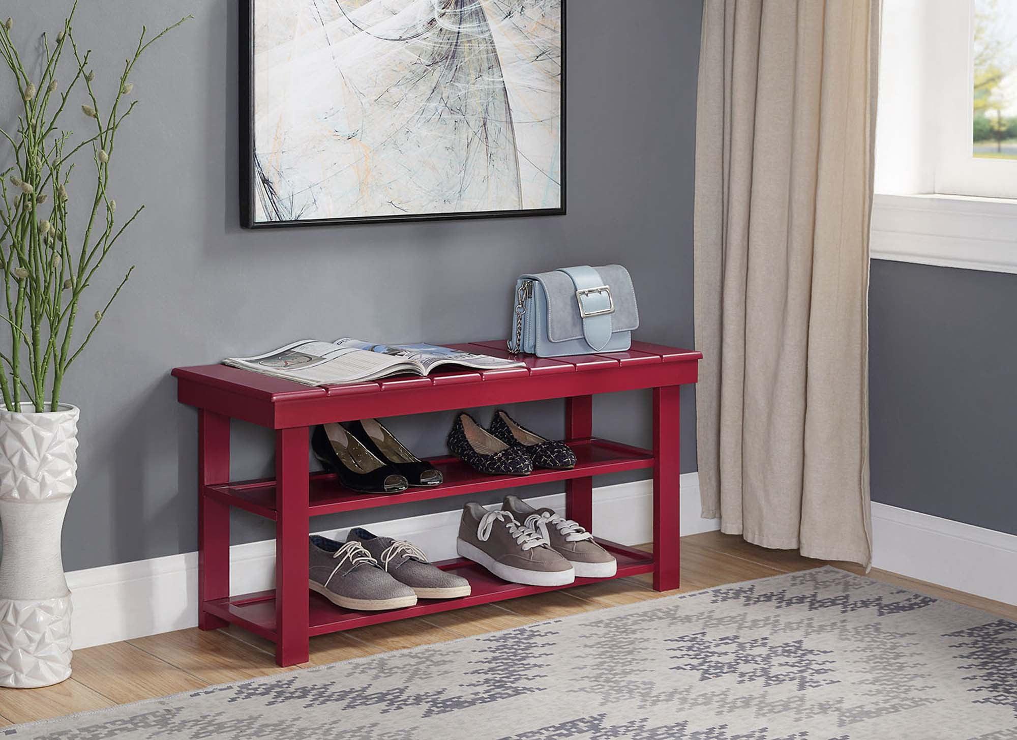 Cranberry Red Contemporary Mudroom Bench with Storage Shelves