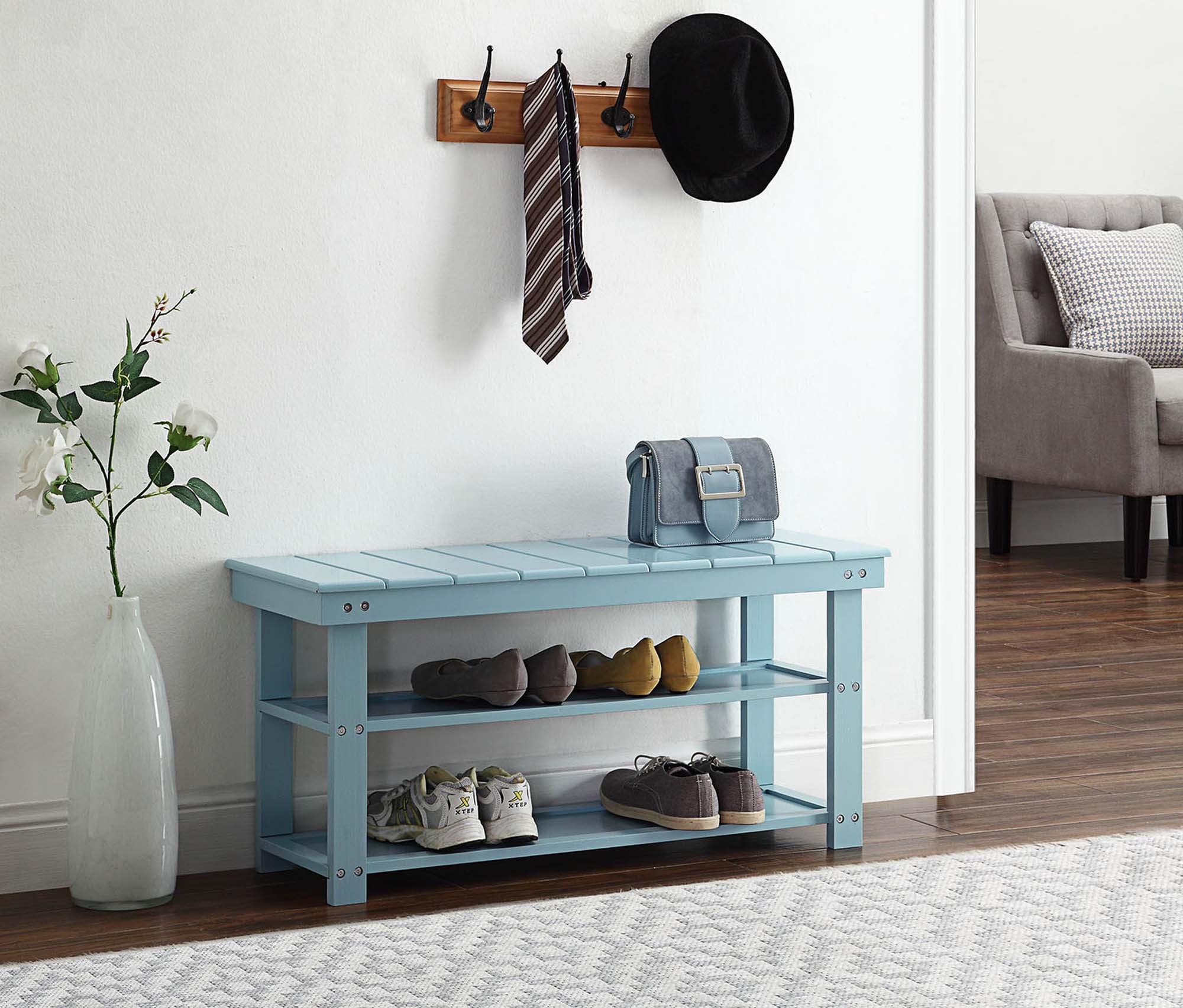 Sea Foam Blue MDF and Wood Utility Mudroom Bench with Storage