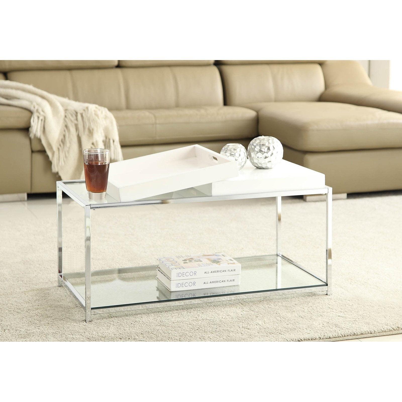 Palm Beach White Coffee Table with Reversible Bamboo Trays