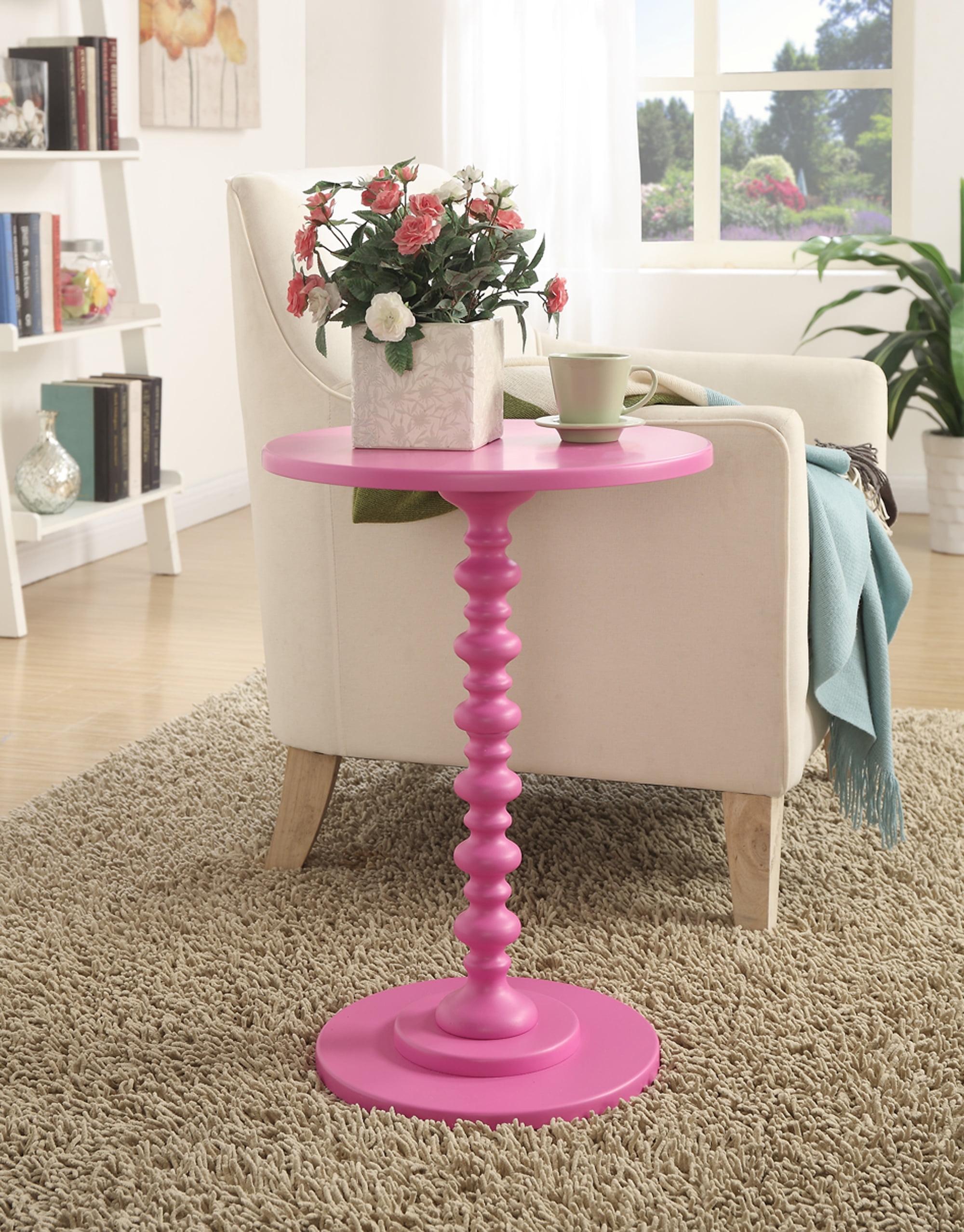 Palm Beach Glossy Pink Round Wood Spindle Side Table