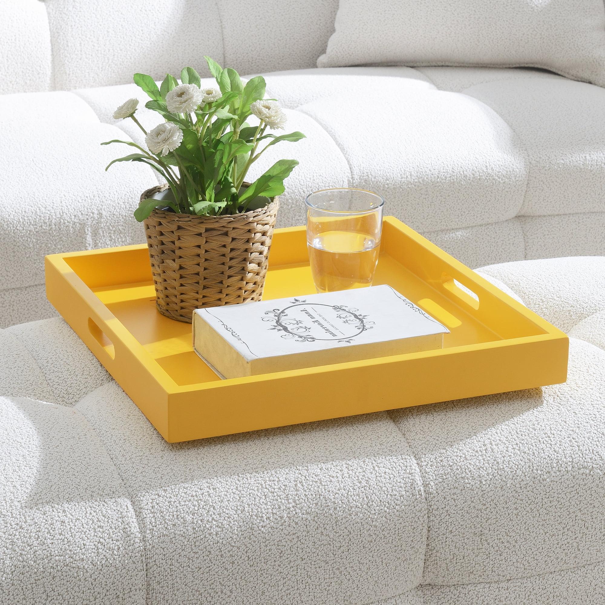 Convenience Concepts Palm Beach Tray in Mustard Yellow Wood Finish with Handles