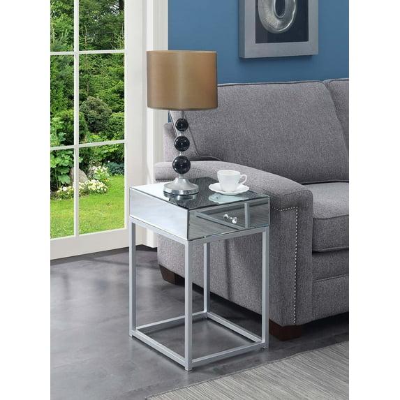 Convenience Concepts Reflections 1 Drawer End Table, Mirror/Silver