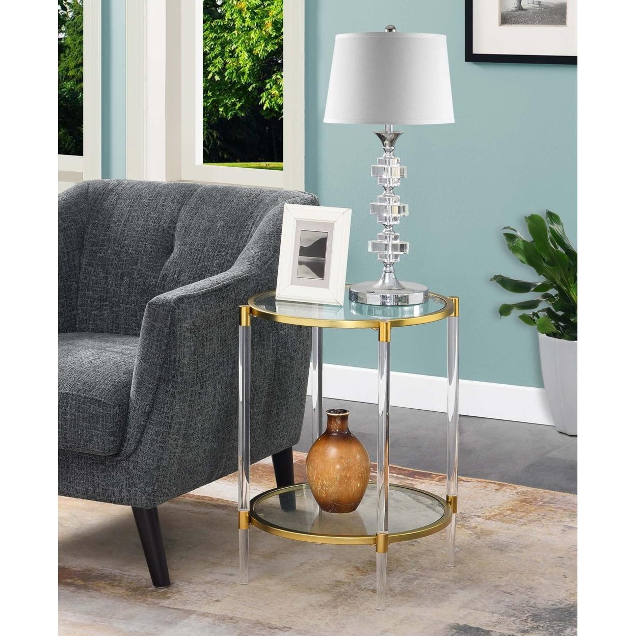 Royal Crest Round Gold and Clear Glass End Table