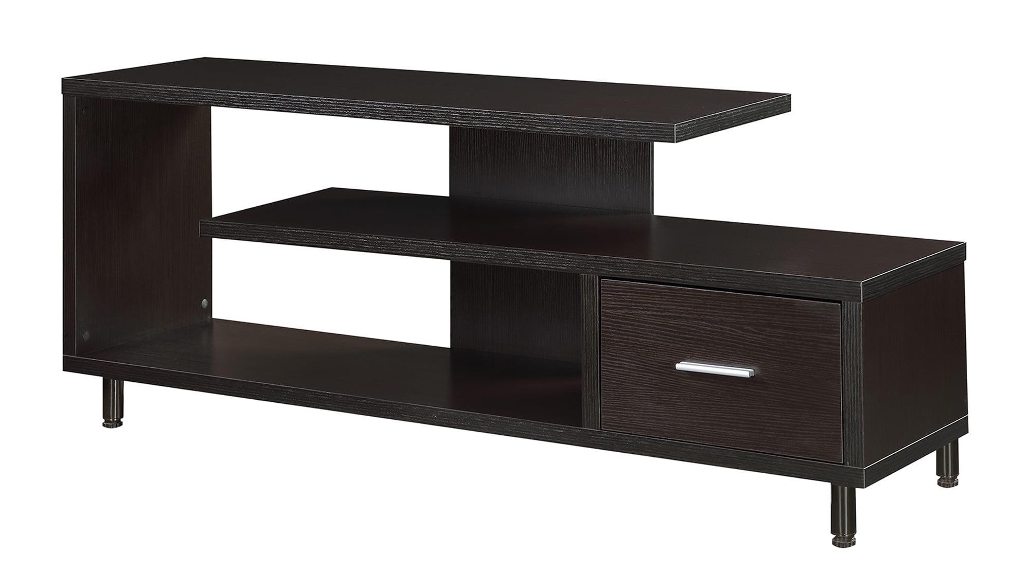 Espresso Modern 59" TV Stand with Cabinet and Open Shelves