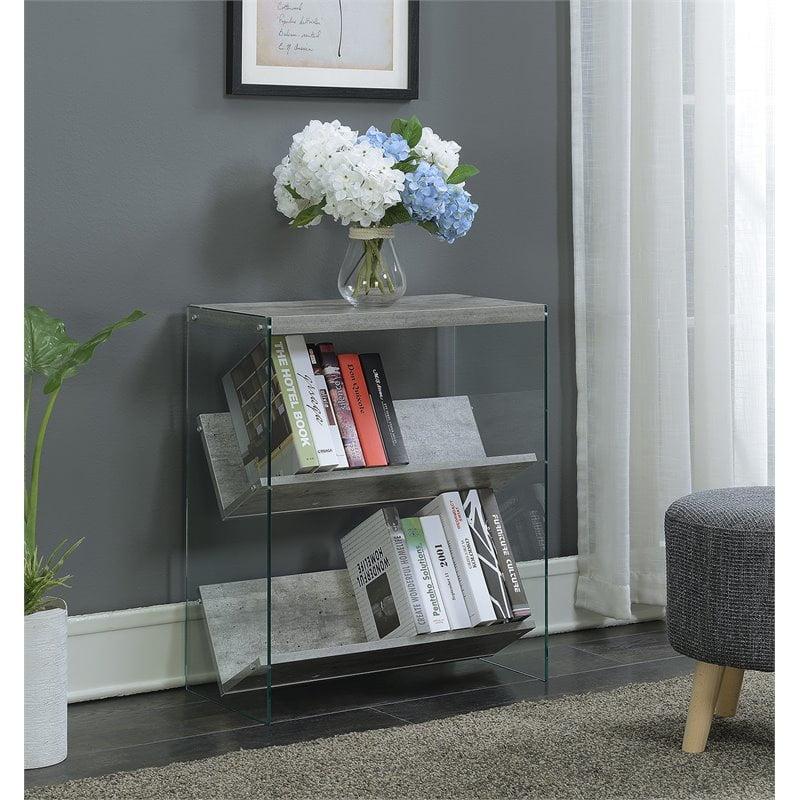 Modern Faux Birch and Glass 25" Bookcase with Two Shelves