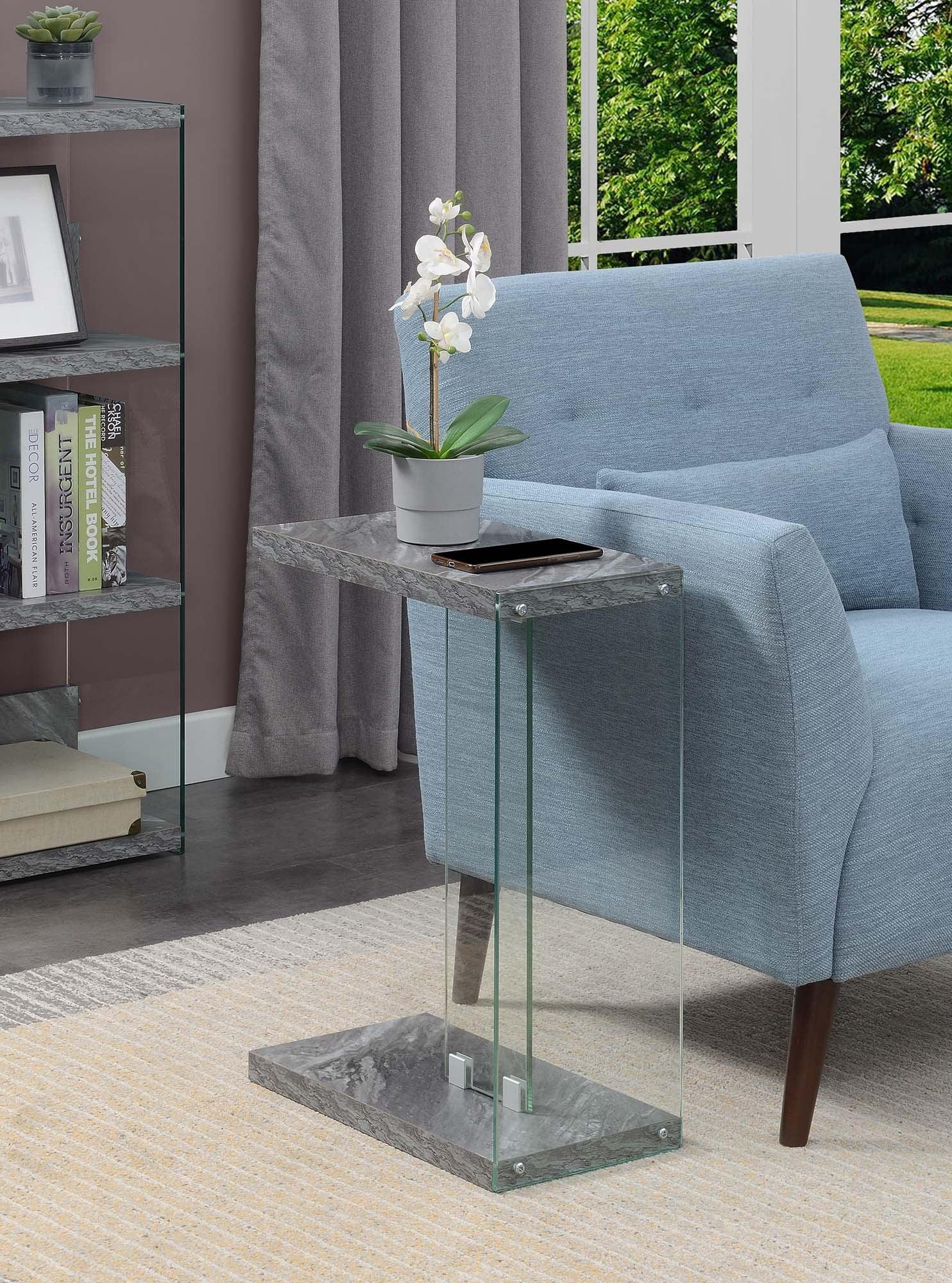 Modern SoHo Gray Faux Marble & Glass C End Table