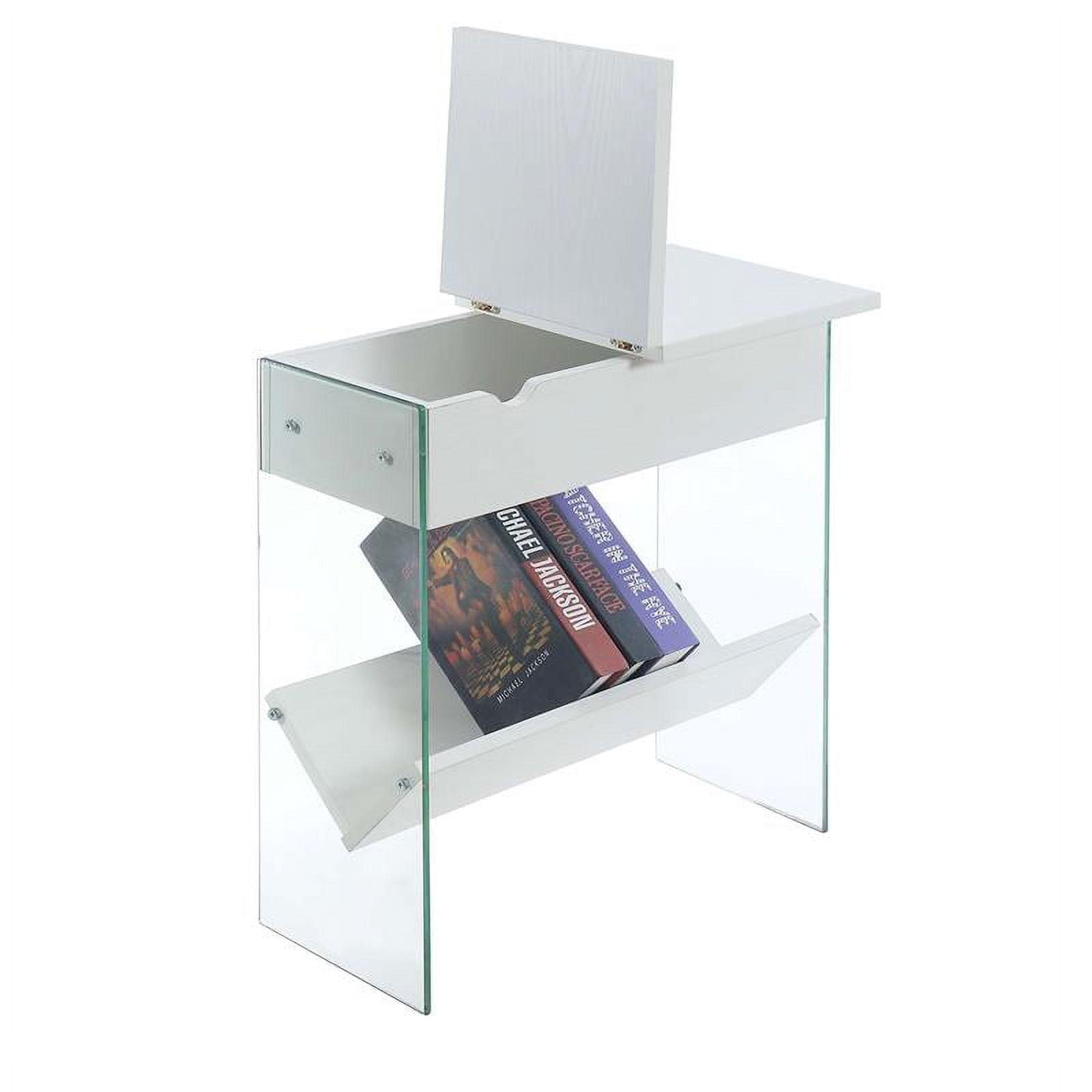 White Particle Board Flip Top End Table with Storage