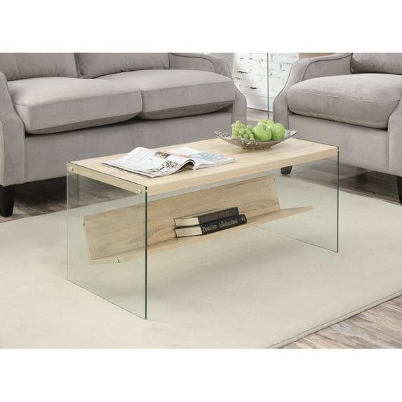 Convenience Concepts SoHo Glass Coffee Table with Shelf, Weathered White/Glass