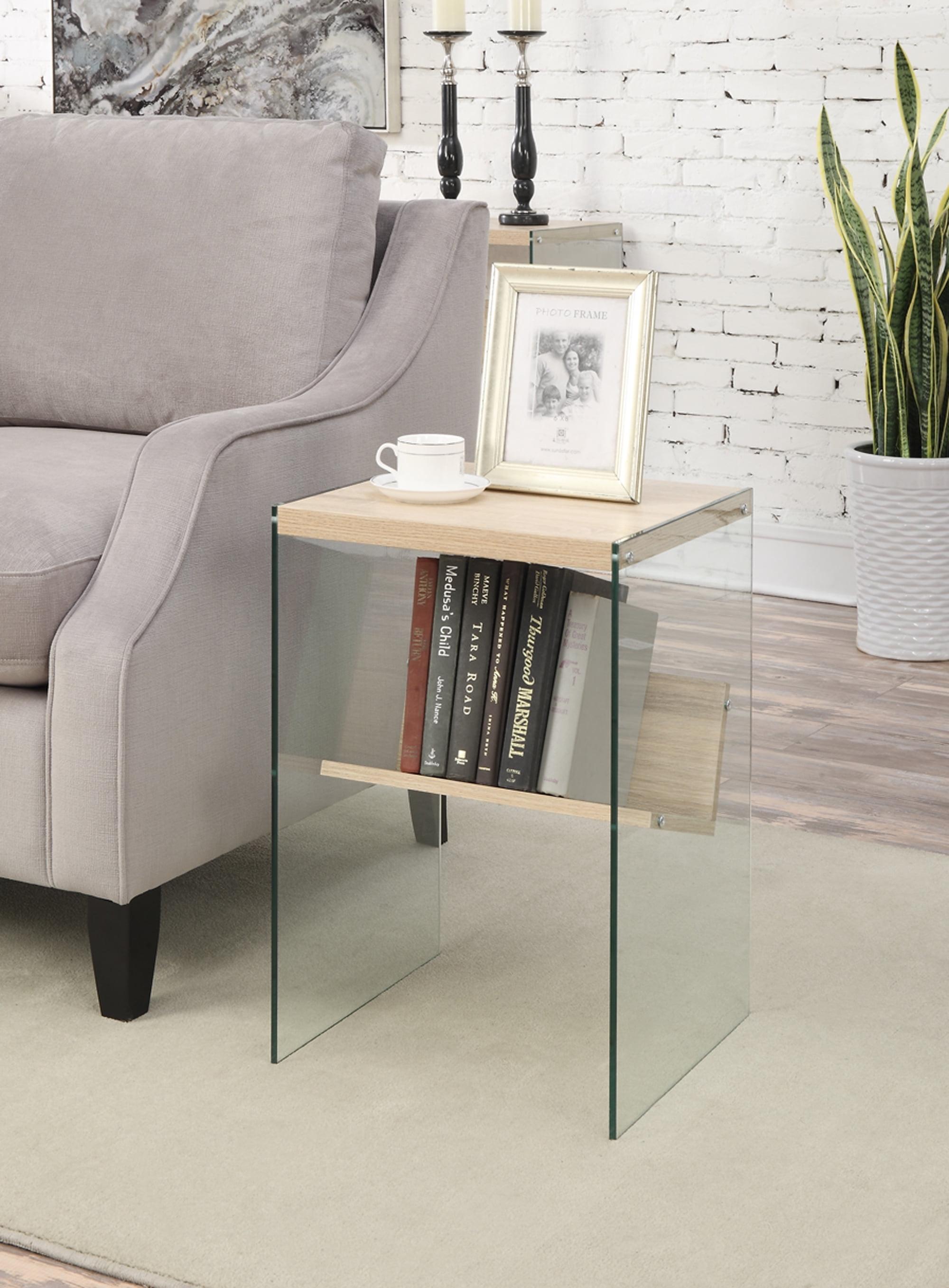 Convenience Concepts SoHo Glass End Table with Shelf, Weathered White