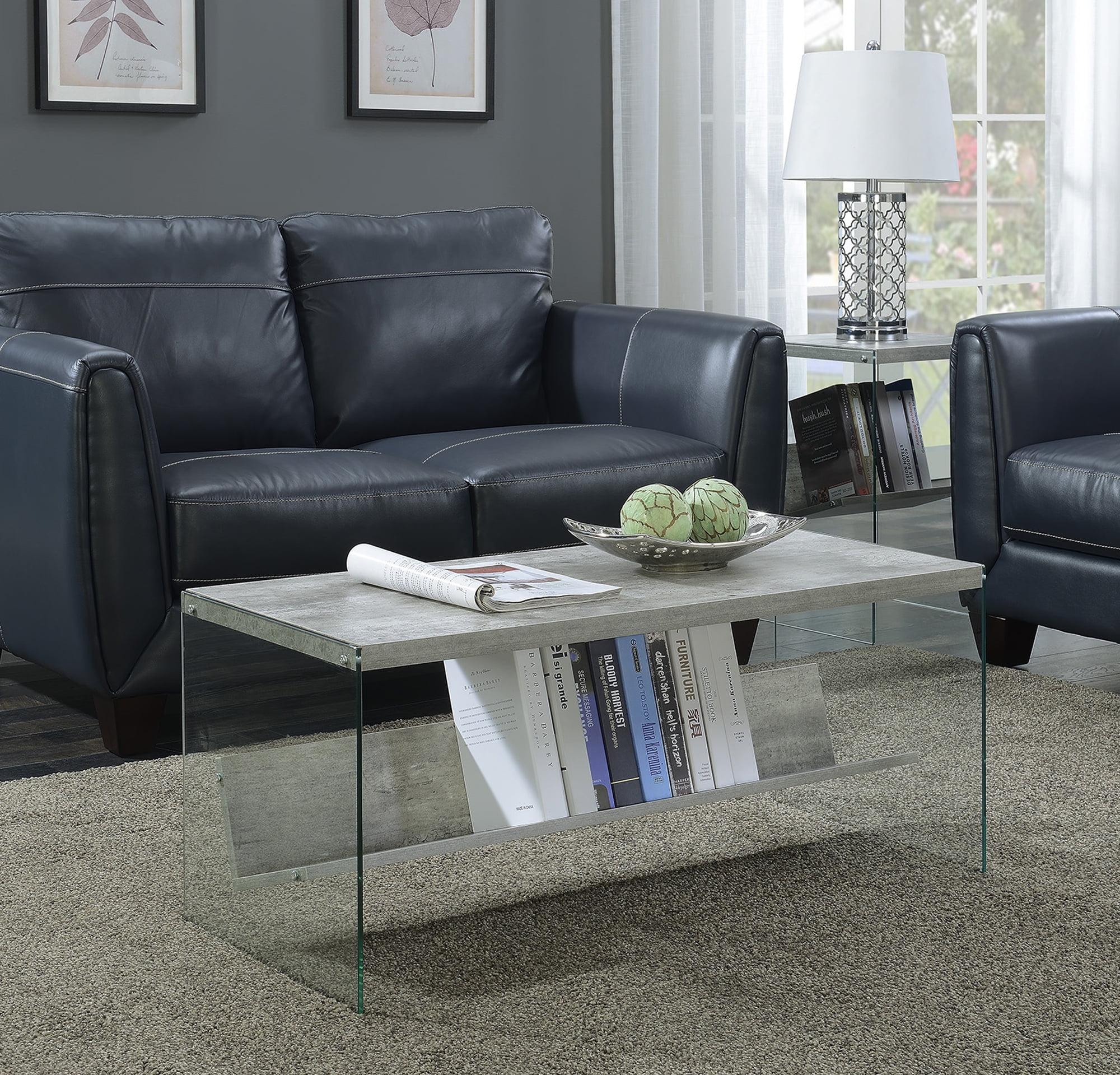 Convenience Concepts SoHo Glass Coffee Table with Shelf, Faux Birch/Glass