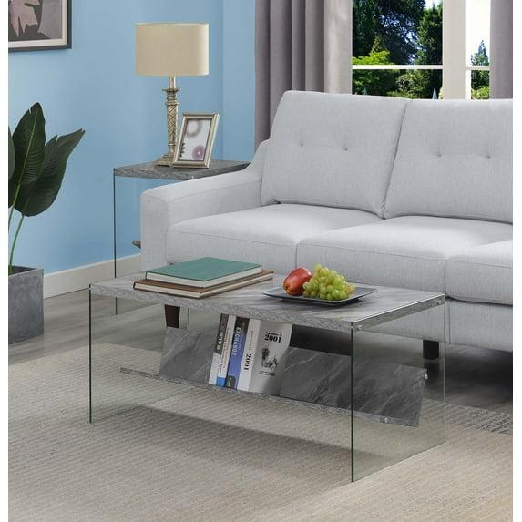 Convenience Concepts Soho Coffee Table in Gray Faux Marble Wood with Glass Sides