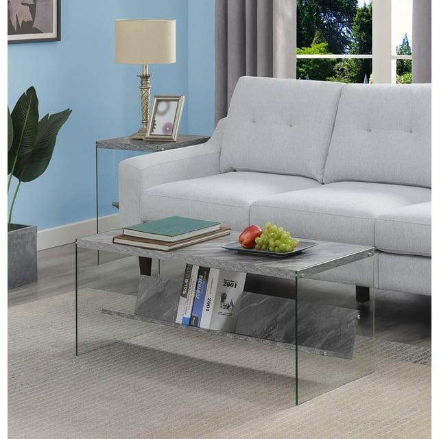 Convenience Concepts Soho Coffee Table in Gray Faux Marble Wood with Glass Sides