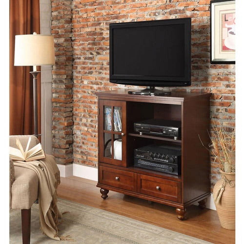 Espresso Highboy TV Stand with Glass Cabinet and Drawers