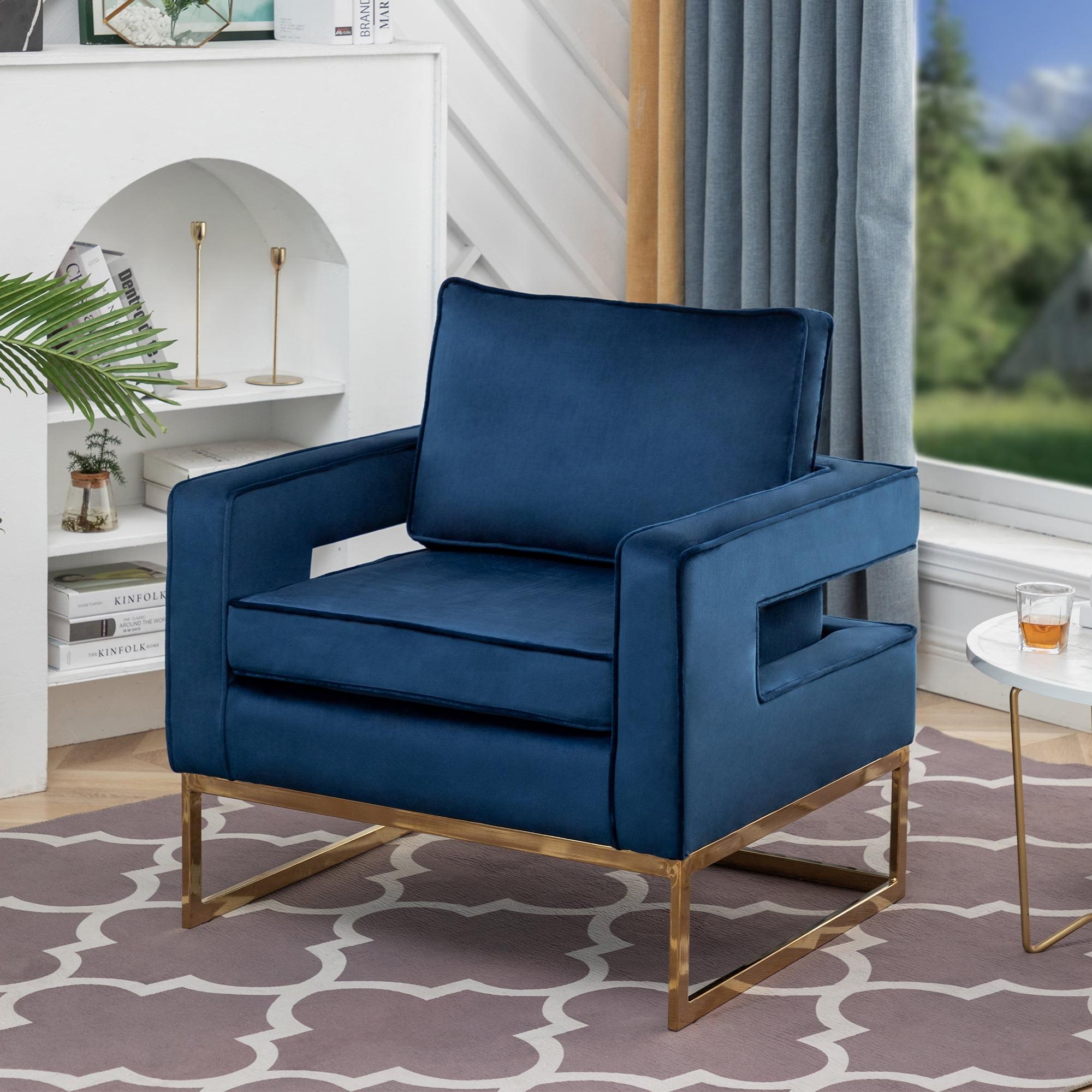 Convenience Concepts  35 x 28.75 x 32.25 in. Take A Seat Carrie Accent Chair with Gold Frame - Navy Blue