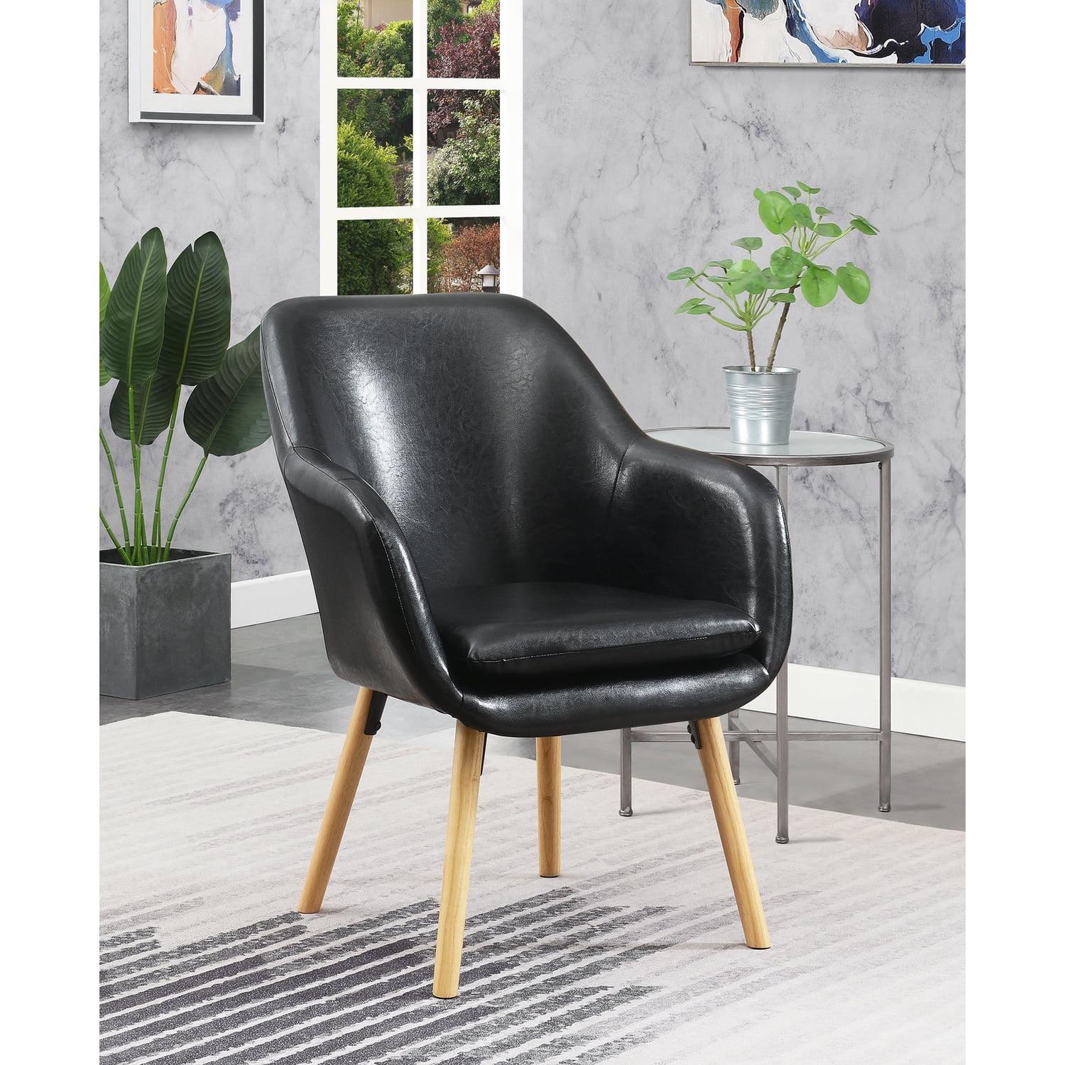 Convenience Concepts Take a Seat Charlotte Wingback Accent Armchair, Black Faux Leather, All Ages