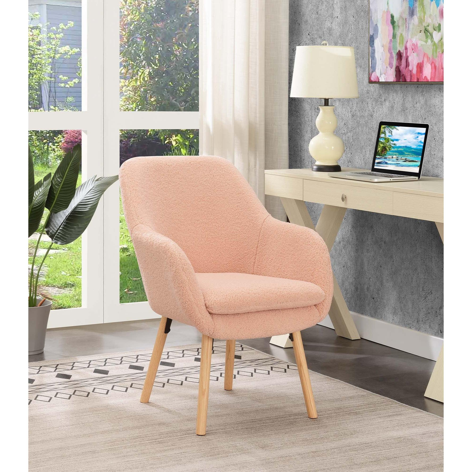 Blush Velvet Wingback Transitional Accent Chair with Wood Legs