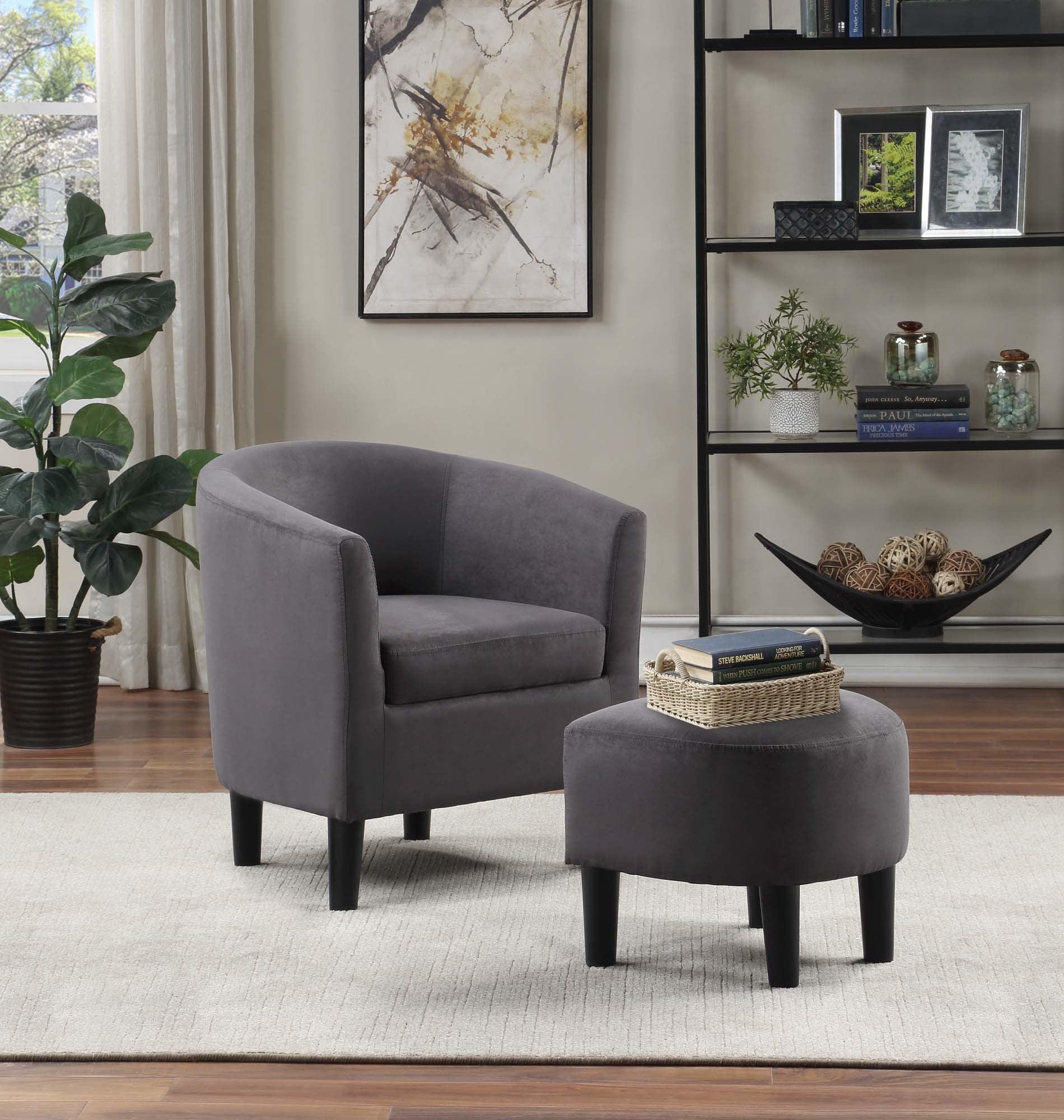 Cozy Churchill Dark Gray Microfiber Barrel Accent Chair & Ottoman