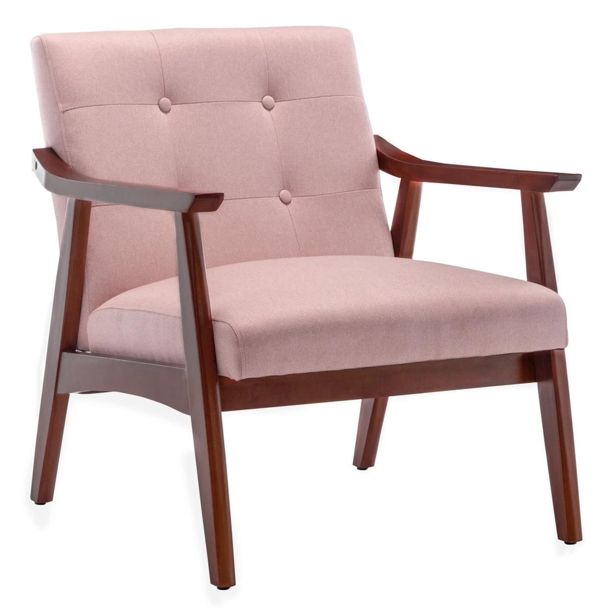 Pearl Pink Fabric Espresso Wood Accent Chair 28x32x29 in