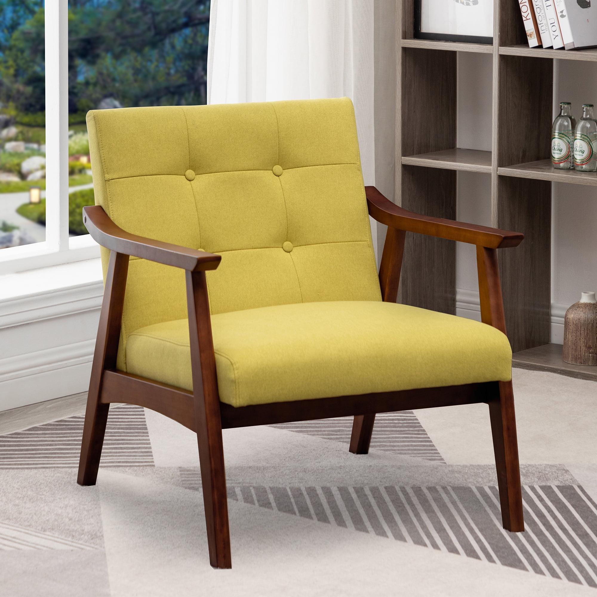 Bumblebee Yellow Faux Leather Accent Chair with Espresso Wood Frame