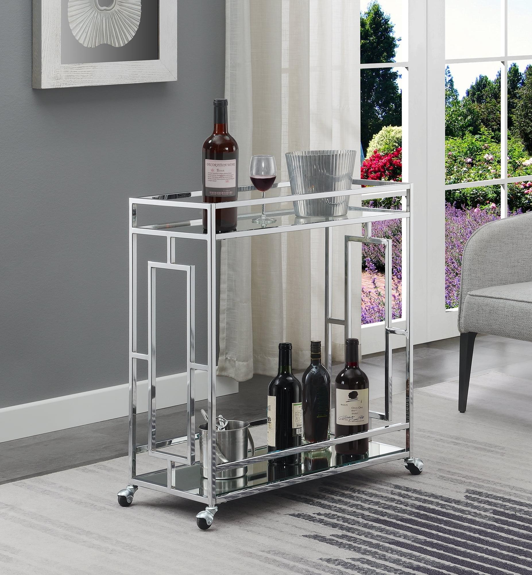 Chrome and Glass 2-Tier Bar Cart with Wine Rack