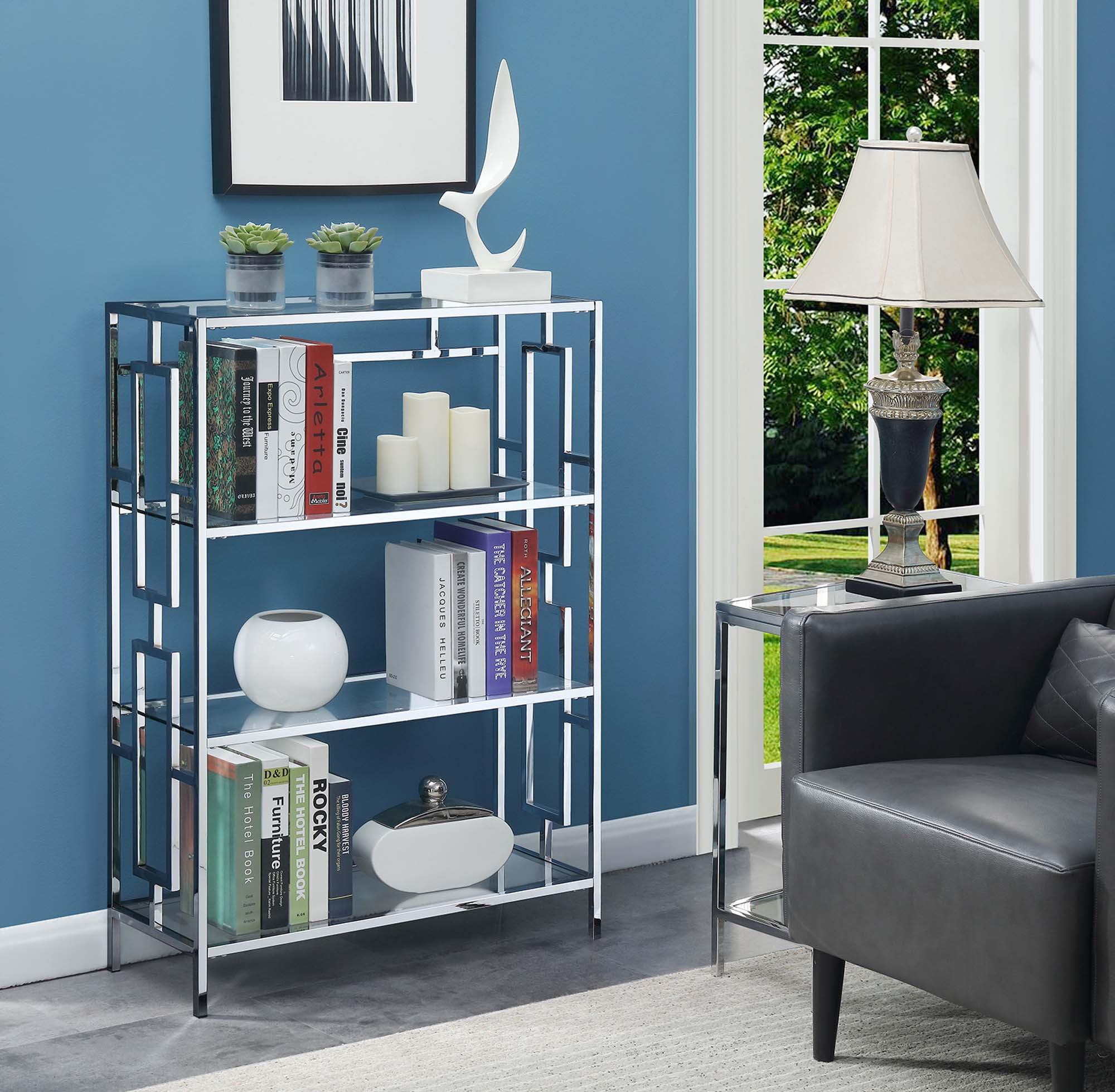 Town Square Chrome 4-Tier Clear Glass Bookshelf