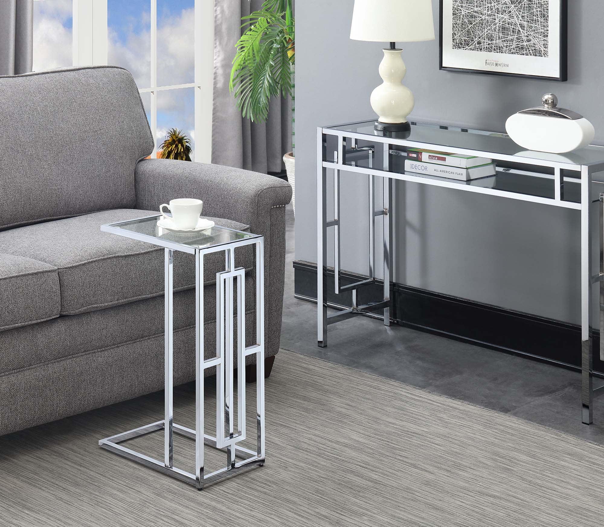 Chic Town Square Chrome & Glass C-Shape End Table