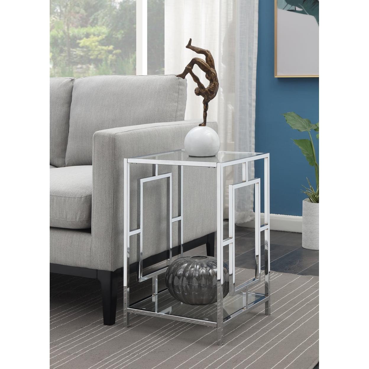 Convenience Concepts Town Square Chrome End Table, Clear Glass/Chrome Frame