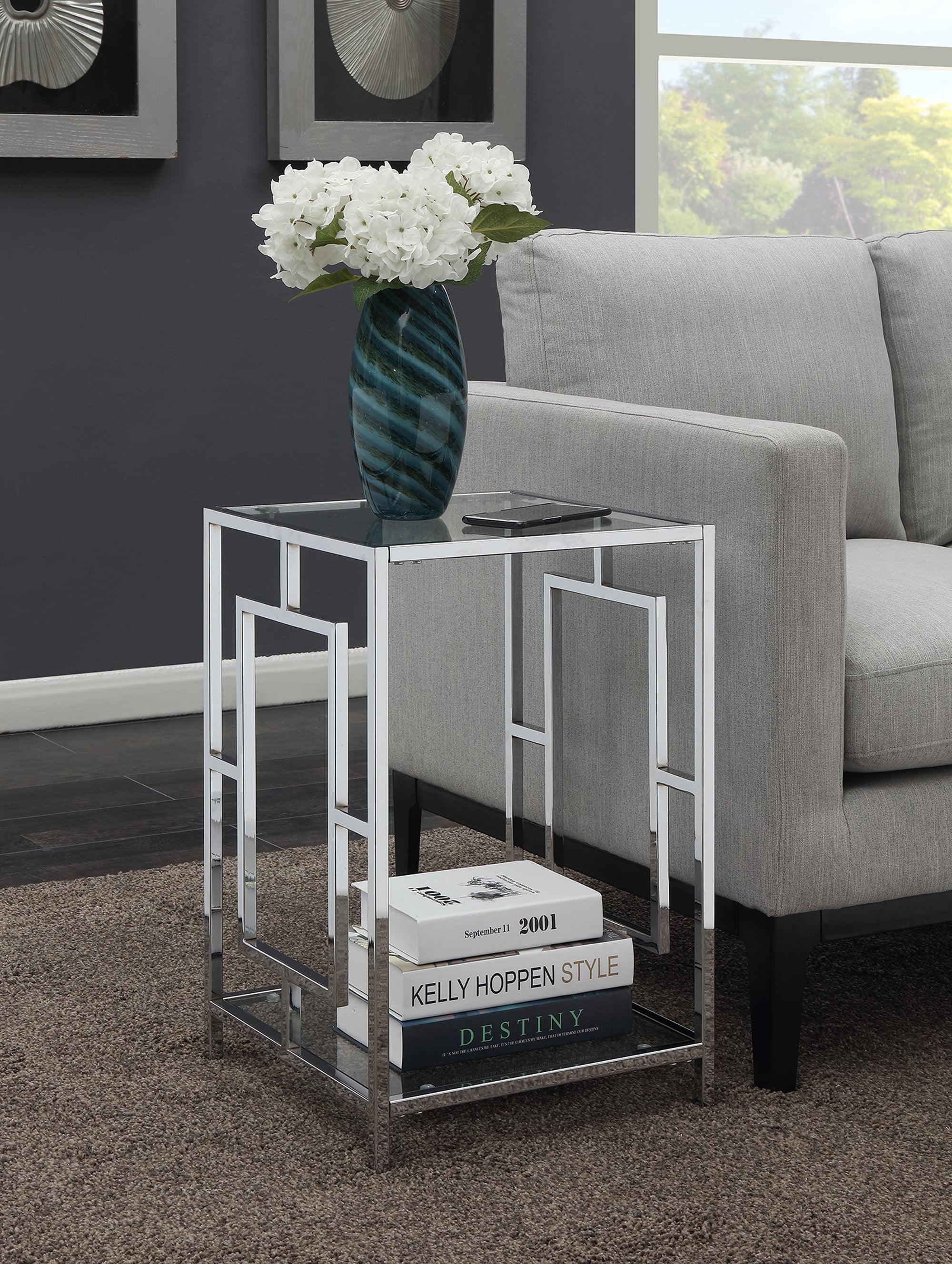 Town Square 16" Chrome and Glass Contemporary End Table