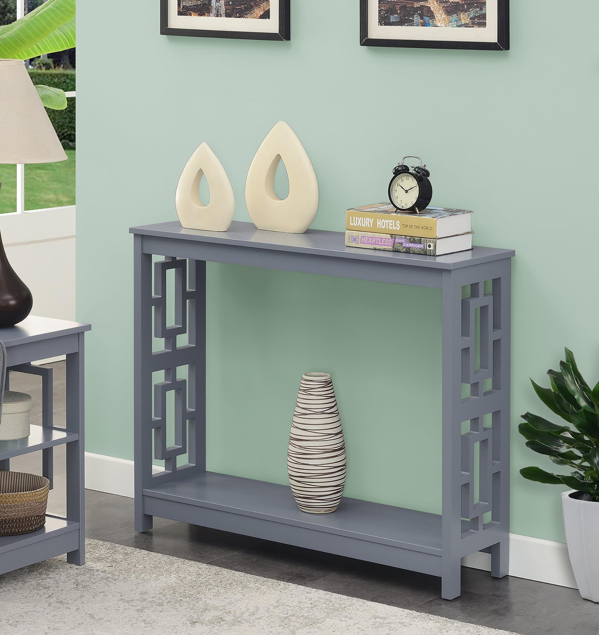 Gray MDF Console Table with Shelf and Asian-Inspired Design