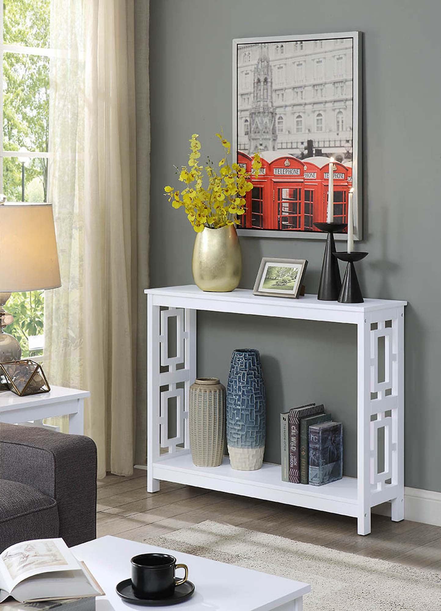 Town Square White Wood Console Table with Storage Shelf