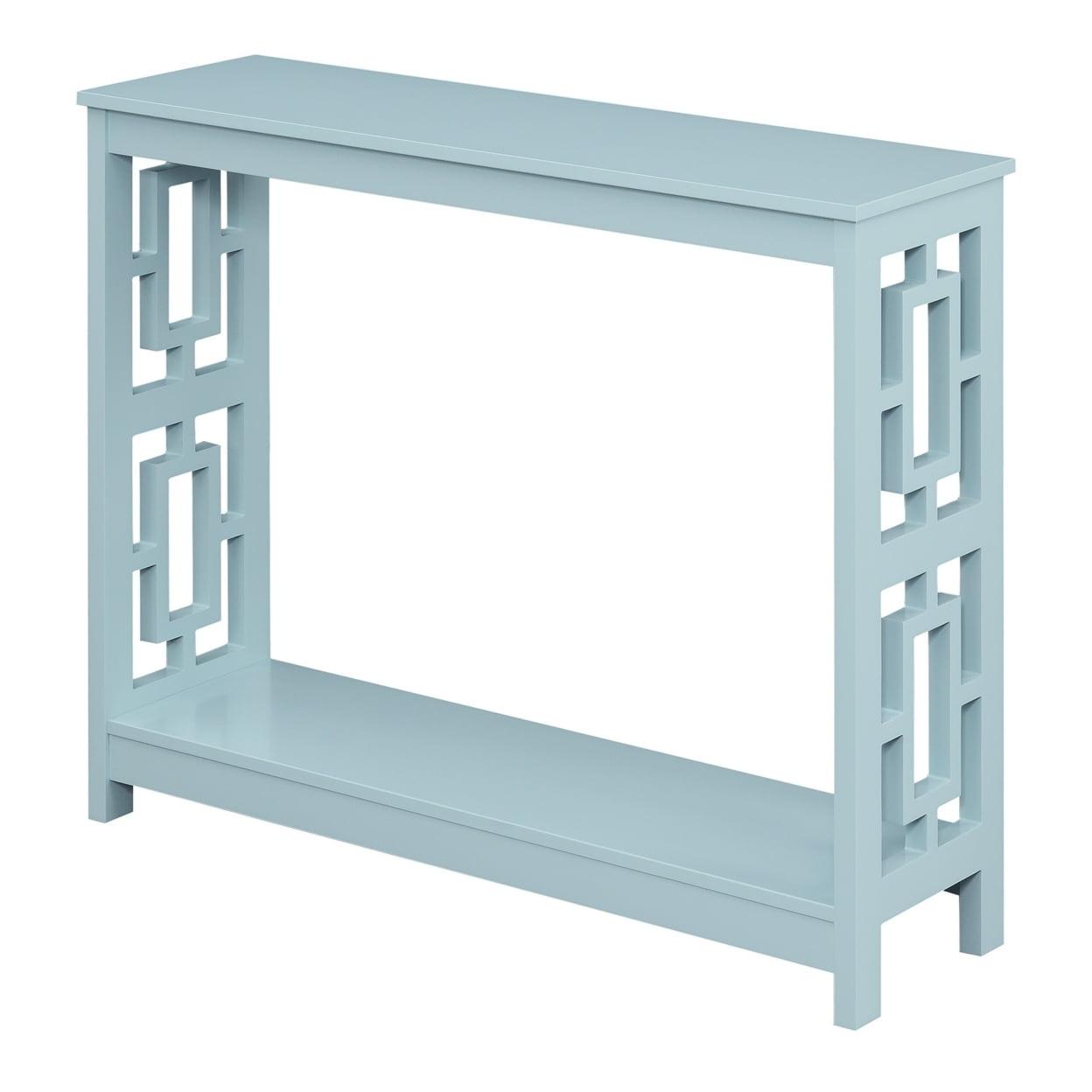 Sea Foam Blue Wood Console Table with Storage Shelf