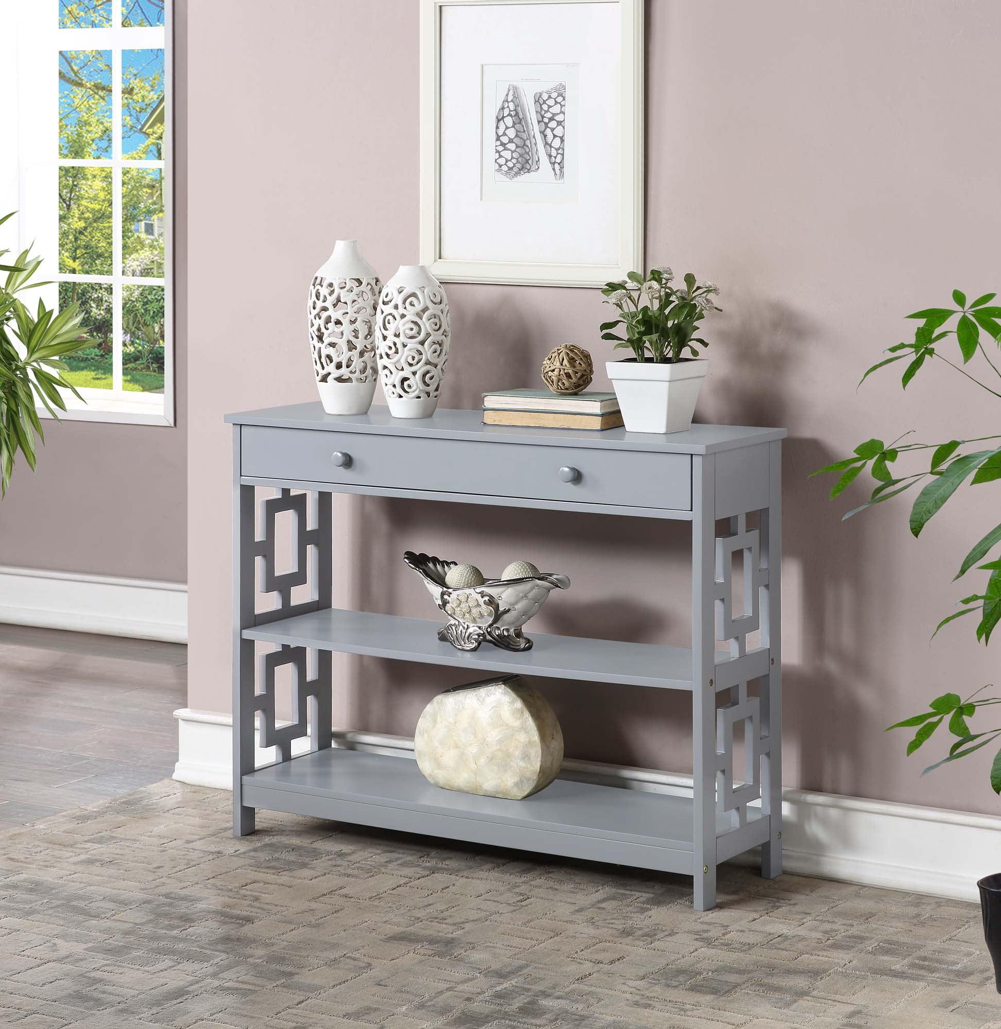 Modern Square 3-Tier Gray Console Table with Storage