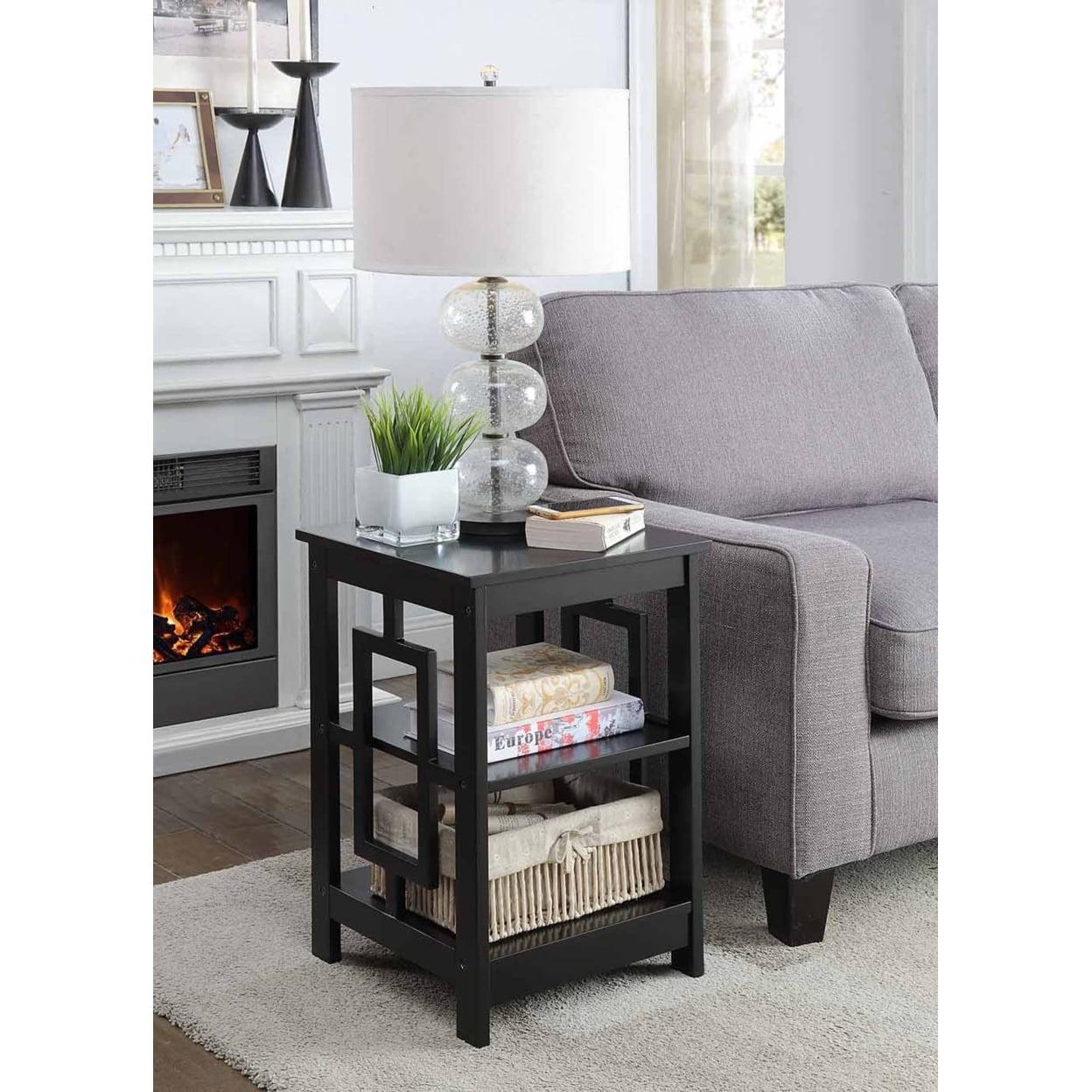 Town Square Black Wood 16" Square End Table with Shelves