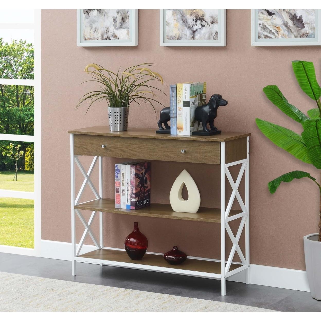 Driftwood and White Crisscross Console Table with Storage