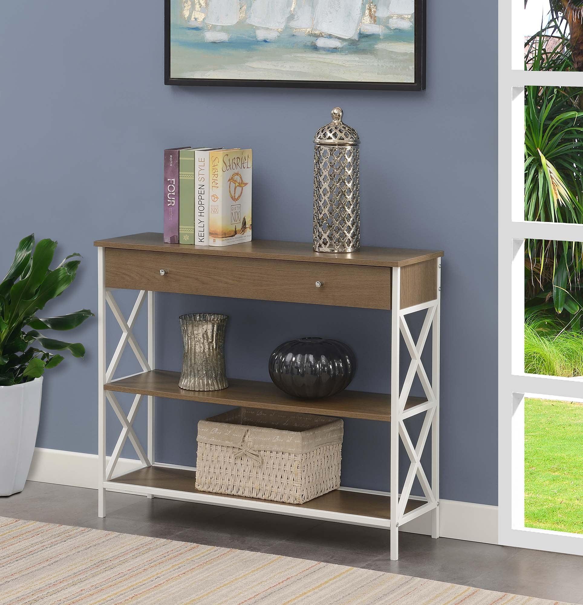 Driftwood and White Crisscross Console Table with Storage