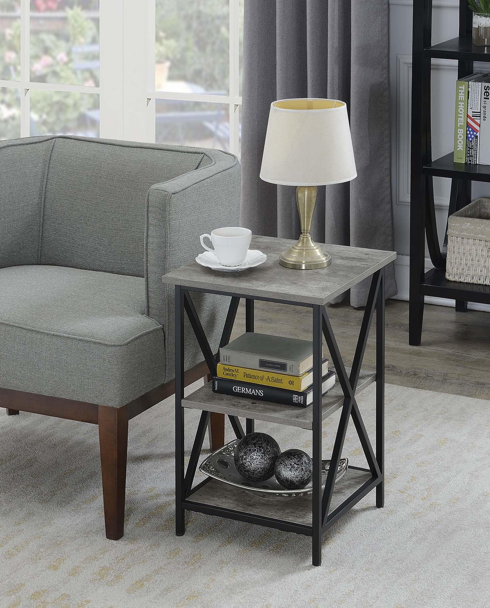 Tucson Faux Birch and Black Metal 3-Tier Square End Table