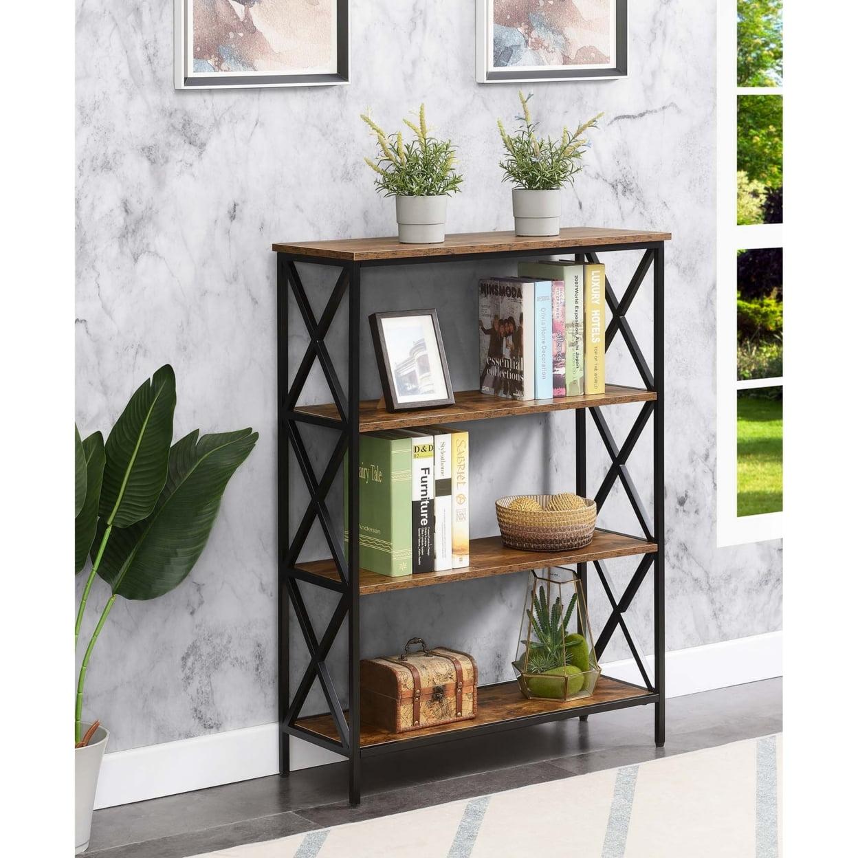 Tucson Barnwood & Black 4-Tier Modern Shelving Unit