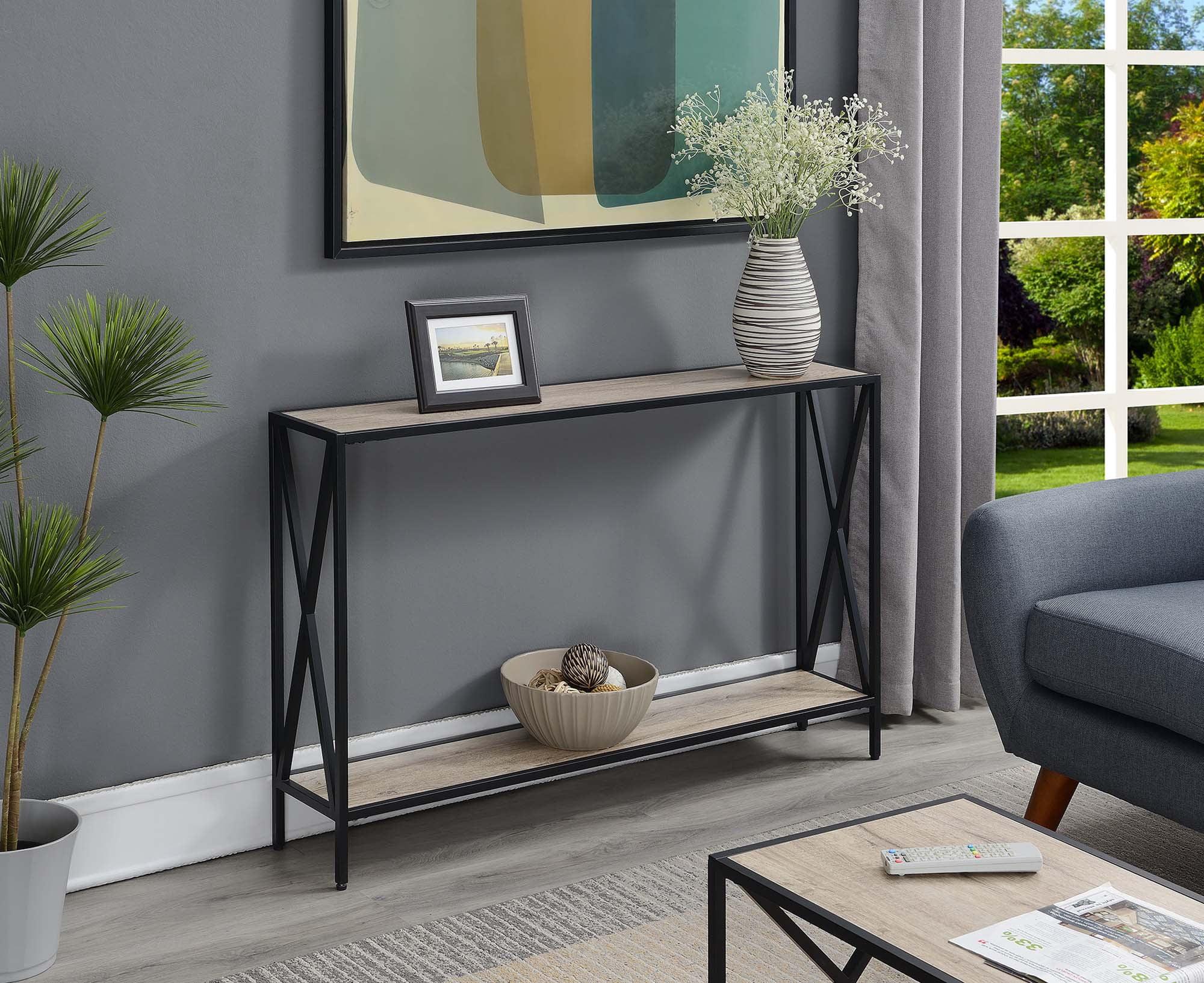 Tucson Sandstone and Black Console Table with Storage Shelf