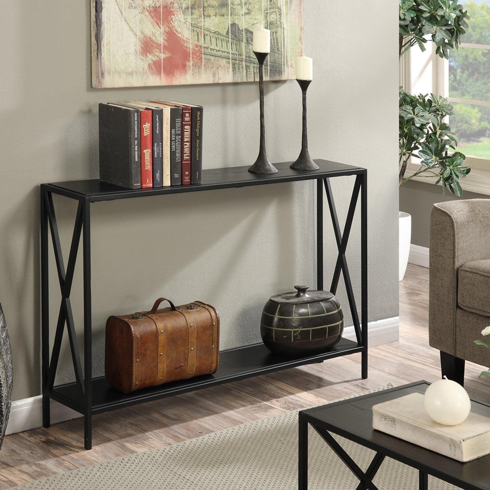 Black Wood and Metal Console Table with Storage