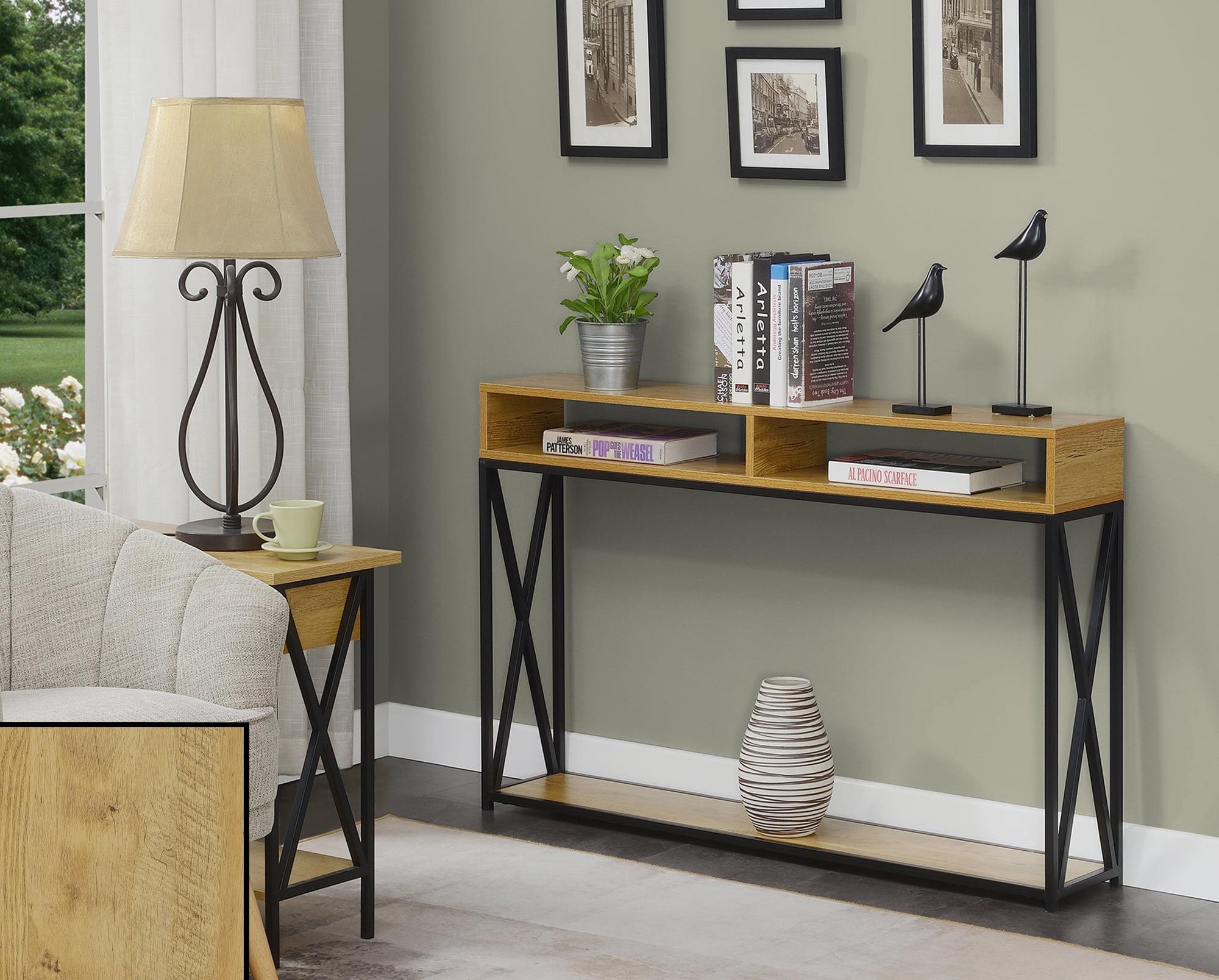 Tucson Deluxe English Oak & Black Metal Console Table with Storage