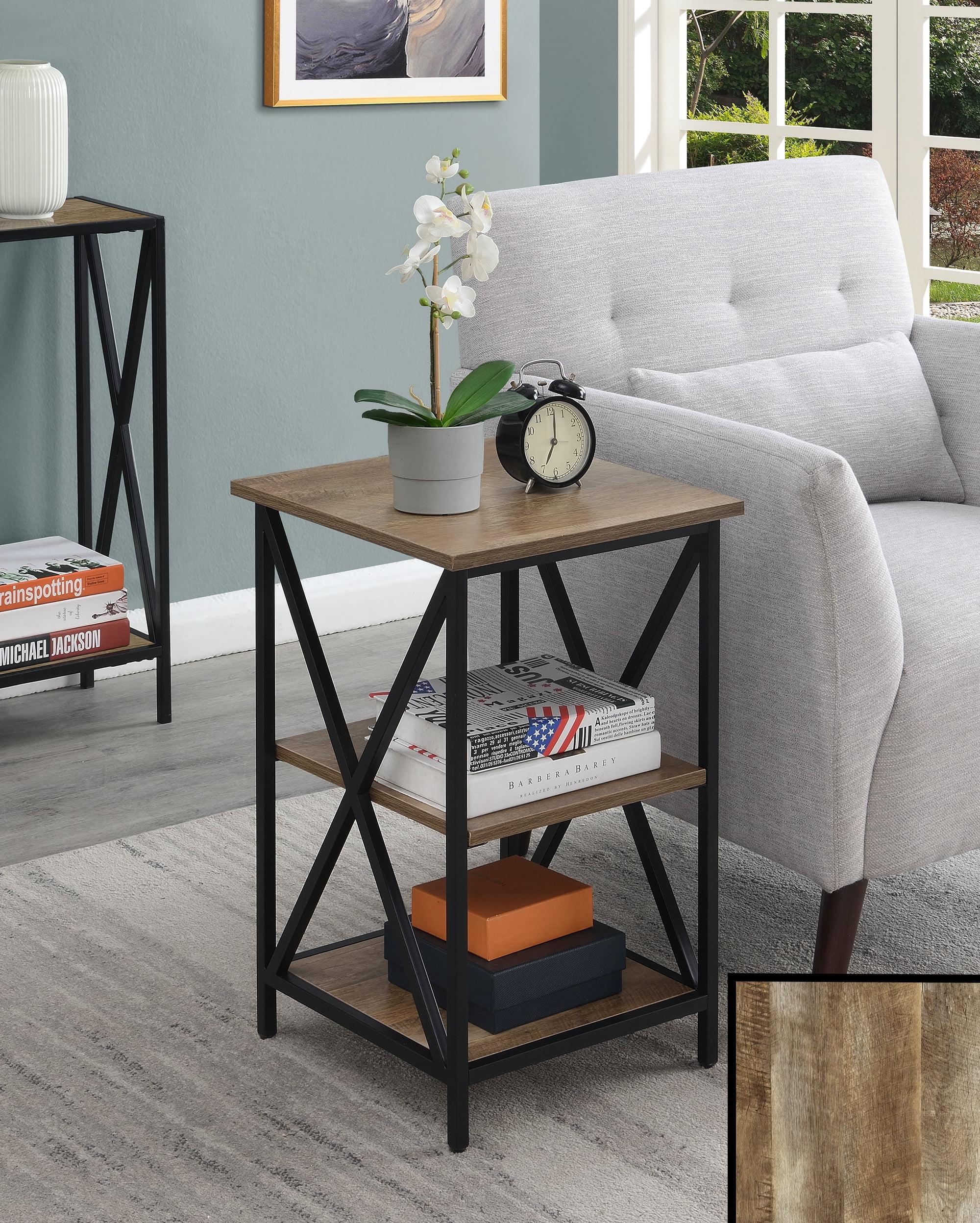 Tucson Weathered Barnwood & Black Square Metal End Table with Shelves