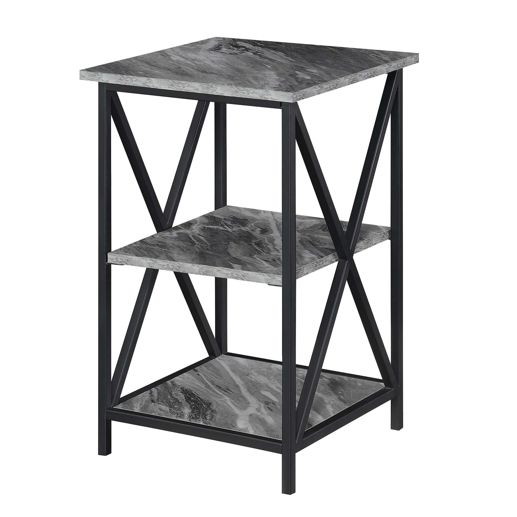 Gray Faux Marble Wood and Metal End Table with Shelves