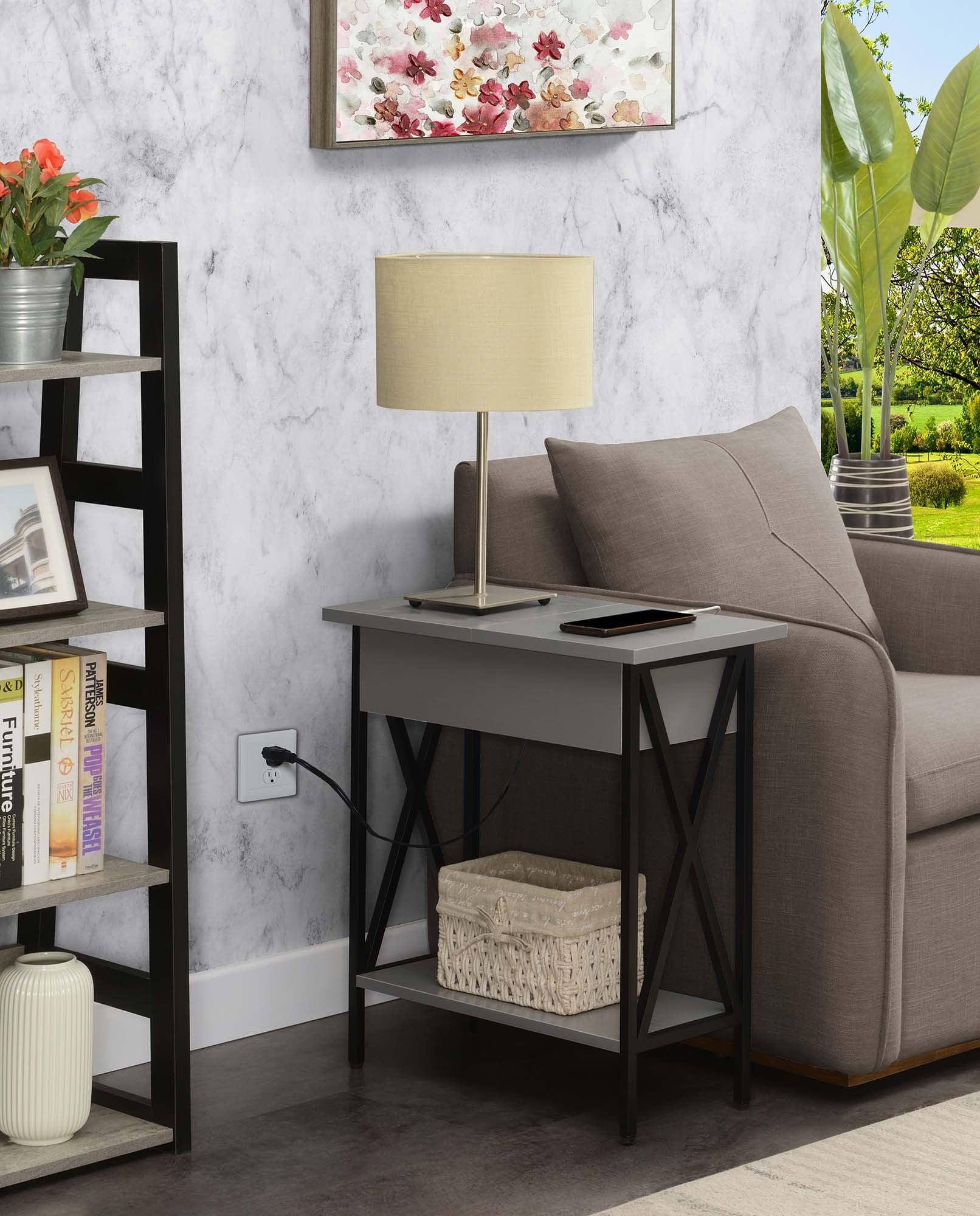 Tucson Gray/Black Rectangular Flip-Top End Table with Charging Station