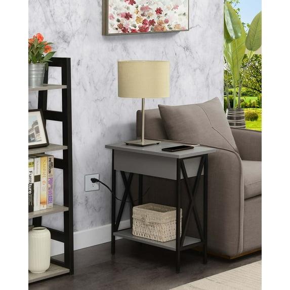 Convenience Concepts Tucson Flip Top End Table with Charging Station and Shelf, Multiple Finishes